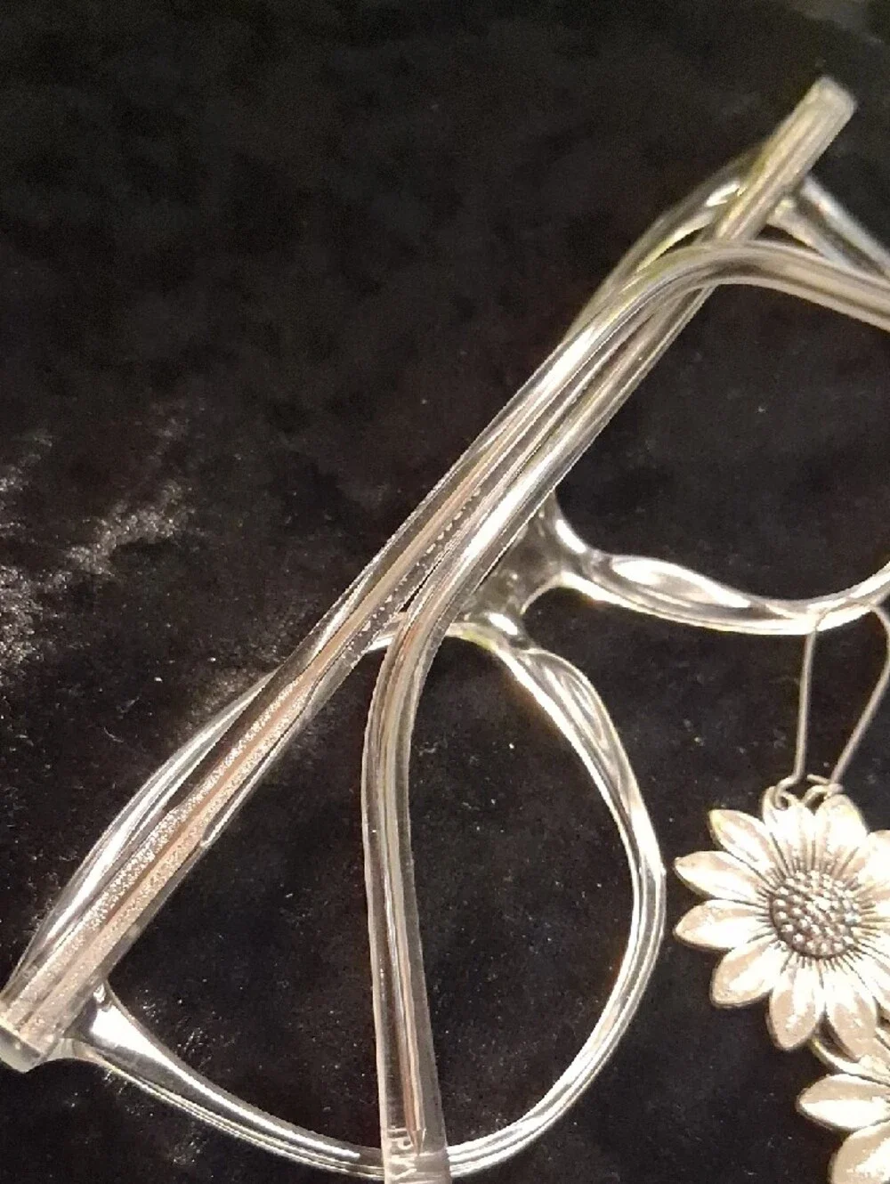 Clear Frame Glasses with Silver Sunflower Earrings - Fashion Accessories